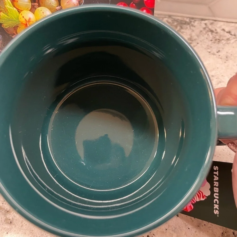 Starbucks 2024 Dark Blue Flora Hearts Ceramic Mug. Iridescent sheen. NWT!